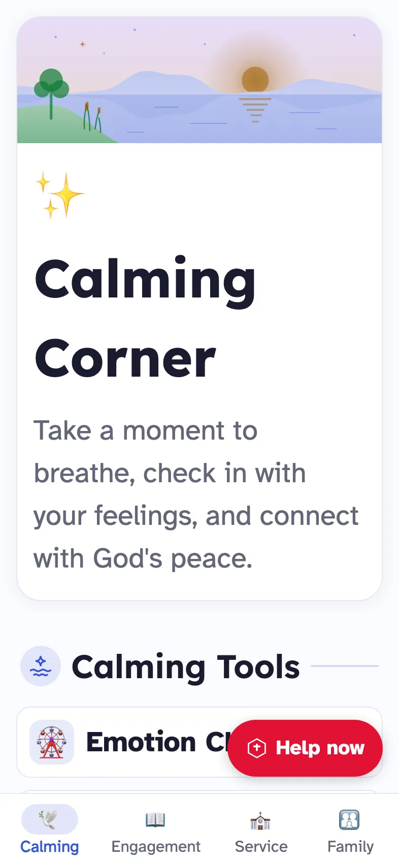 Calming Corner with large text.
